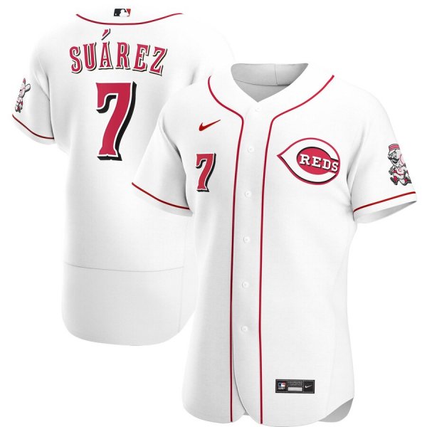 Men's Nike Cincinnati Reds #7 Eugenio Suarez White Home 2020 Player MLB Jersey