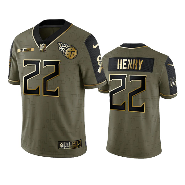 Tennessee Titans Derrick Henry Olive Gold 2021 Salute To Service Men's Limited NFL Jersey