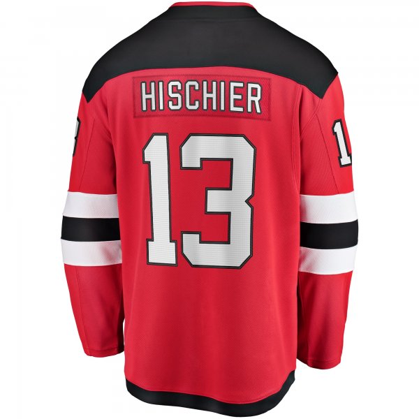 Men's New Jersey Devils Nico Hischier Fanatics Red Captain Patch Home Breakaway Jersey