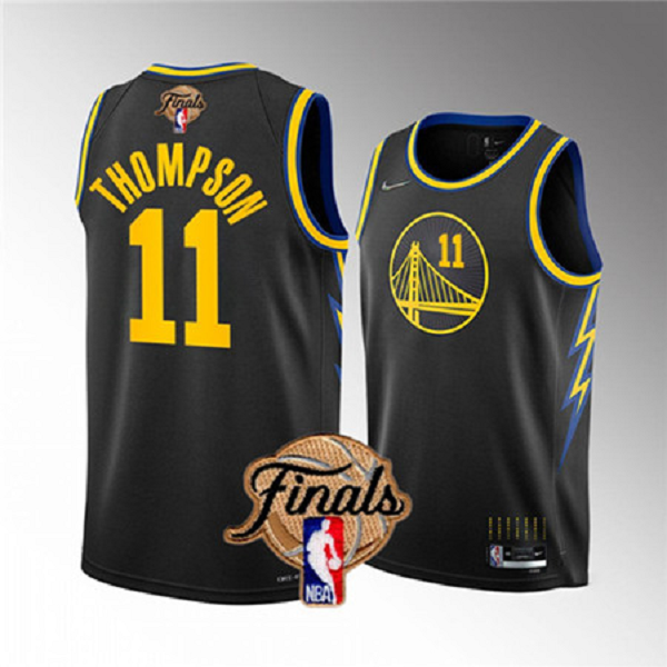 Men's Golden State Warriors #11 Klay Thompson 2022 Black Finals Stitched NBA Jersey