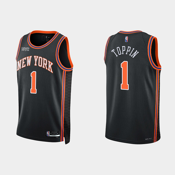 Men's New York Knicks #1 Obi Toppin 2021-22 75th Anniversary City Black NBA Jersey