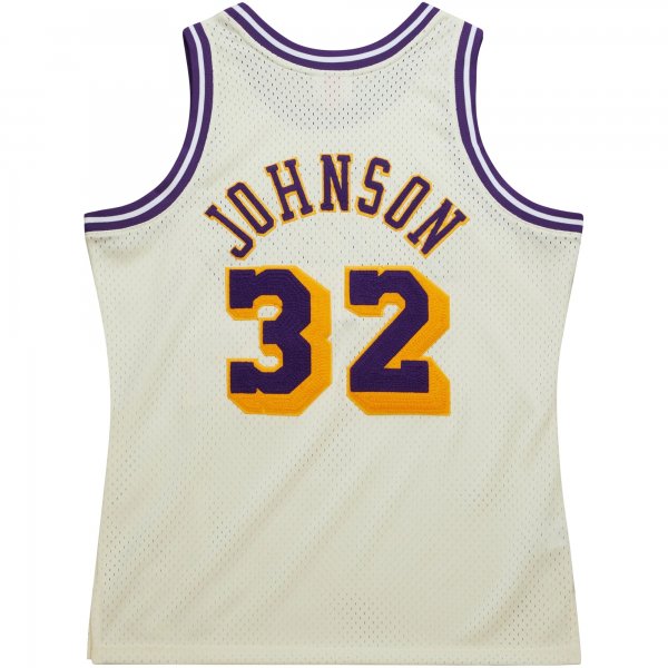 Men's Los Angeles Lakers Magic Johnson Mitchell & Ness Cream Chainstitch Swingman Jersey