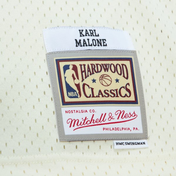 Men's Utah Jazz Karl Malone Mitchell & Ness Cream Chainstitch Swingman Jersey