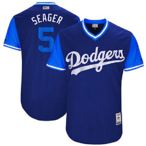 Men's Los Angeles Dodgers #5 Corey Seager Seager Majestic Royal 2017 Players Weekend Jersey