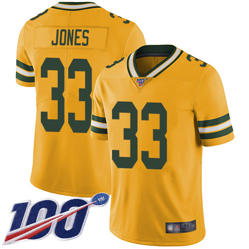 Green Bay Packers #33 Aaron Jones Yellow Youth Stitched NFL Limited Rush 100th Season Jersey