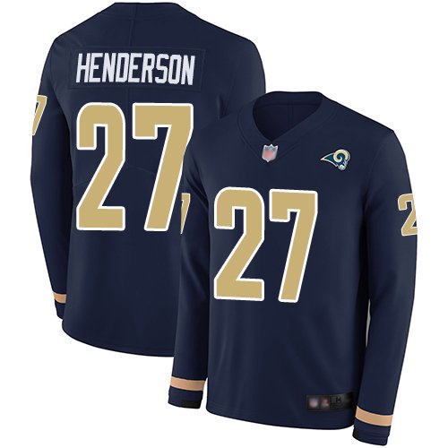 Los Angeles Rams #27 Darrell Henderson Navy Blue Team Color Men's Stitched NFL Limited Therma Long Sleeve Jersey