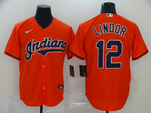 Men's Cleveland Indians #12 Francisco Lindor Orange Stitched MLB Cool Base Nike Jersey