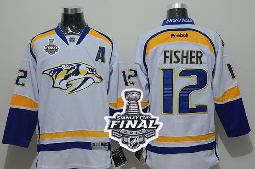 Nashville Predators #12 Mike Fisher White Road 2017 Stanley Cup Final Patch Stitched NHL Jersey