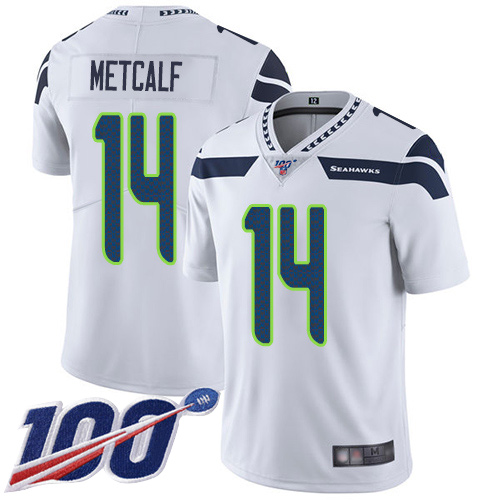 Men's Seattle Seahawks #14 D.K. Metcalf White Stitched NFL 100th Season Vapor Limited Jersey