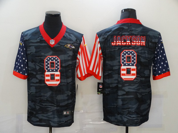 Men's Baltimore Ravens #8 Lamar Jackson USA Camo 2020 Salute To Service Stitched NFL Nike Limited Jersey