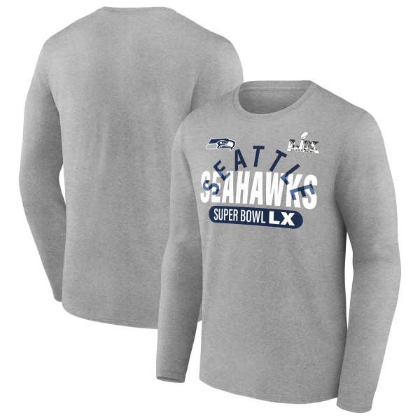 Men's Seattle Seahawks  Gray Super Bowl LX Game Plan Long Sleeve T-Shirt