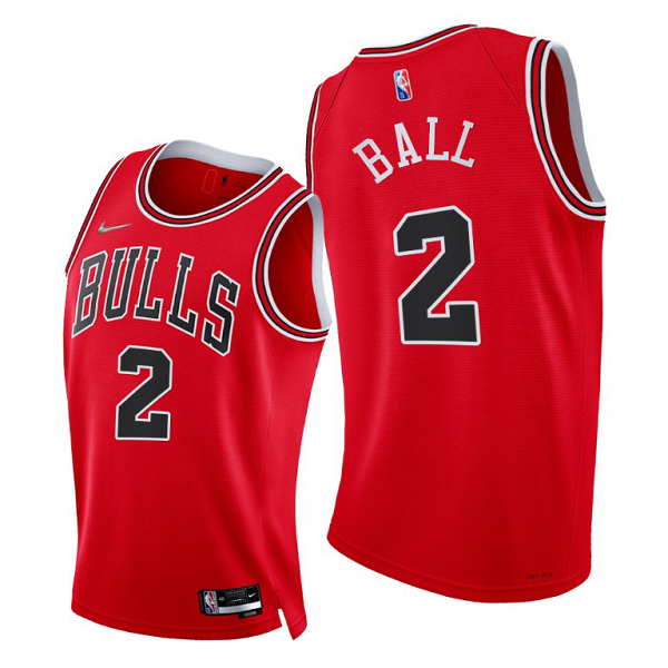 Men's Chicago Bulls #2 Lonzo Ball 2021-22 Diamond 75th Season Red Icon Edition Icon Edition NBA Jersey