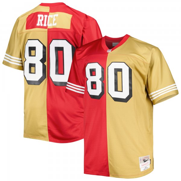 Men's San Francisco 49ers Jerry Rice Mitchell & Ness Scarlet/Gold Big & Tall Split Legacy Retired Player Replica Jersey