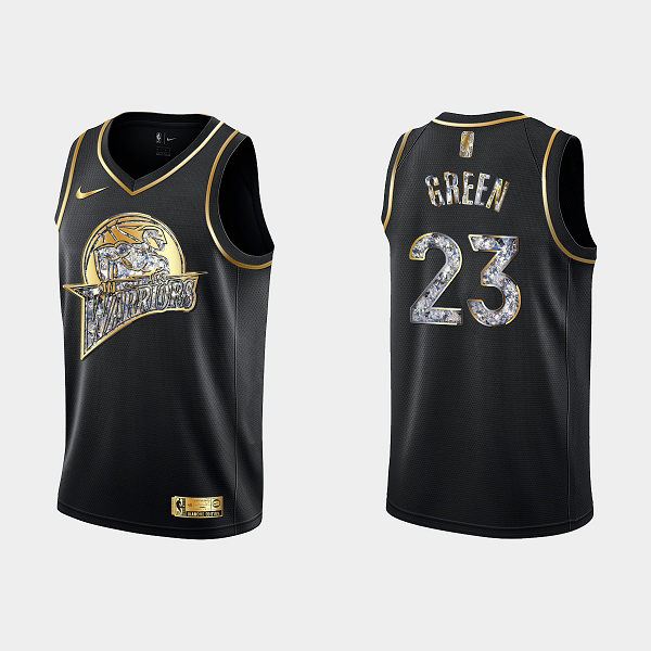 Men's Golden State Warriors 2022 NBA Playoffs Draymond Green #23 Diamond Edition Retro Logo Black NBA Jersey