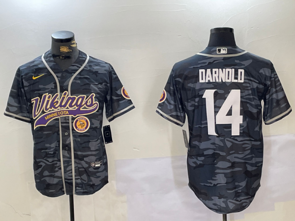 Men's Minnesota Vikings #14 Sam Darnold Camouflage Cool Base Stitched Baseball Jersey