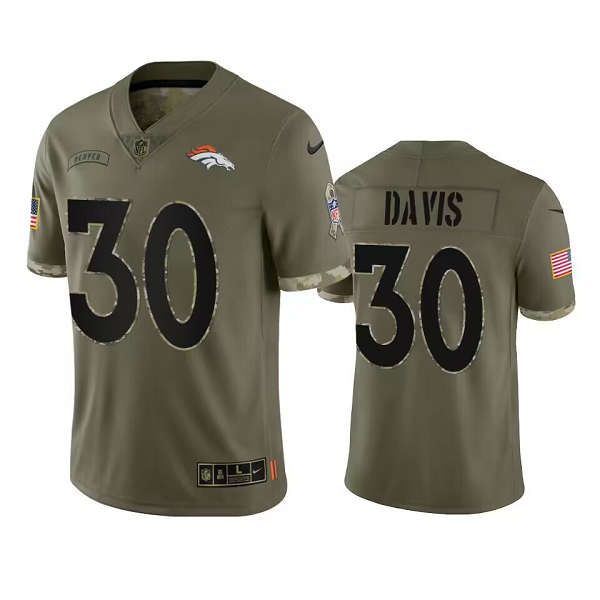 Men's Denver Broncos #30 Terrell Davis Olive 2022 Salute To Service Nike Player Limited NFL Jersey