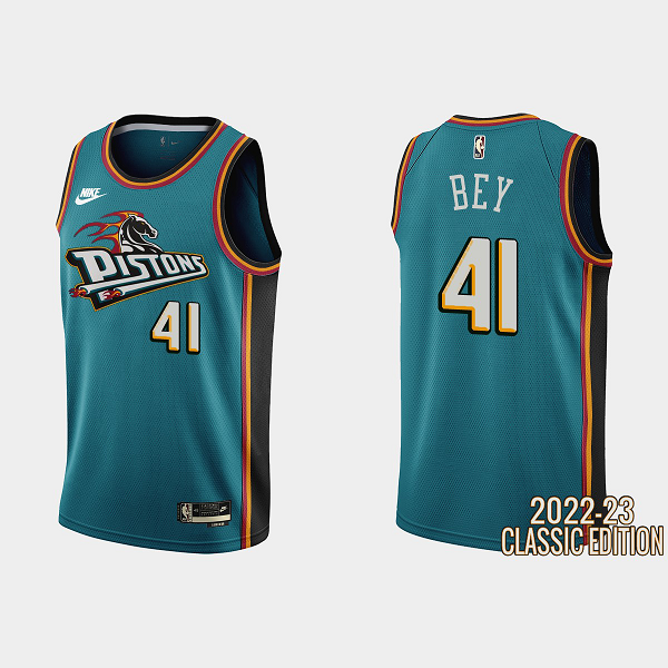 Men's Detroit Pistons #41 Saddiq Bey 2022-23 Classic Edition Teal NBA Jersey