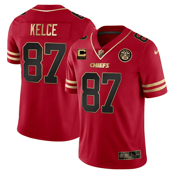 Youth Kansas City Chiefs #87 Travis Kelce Vapor Black Red Gold Limited All Stitched Jersey