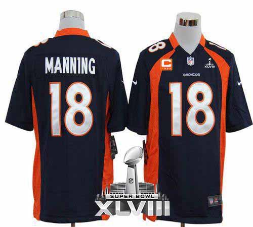 Nike Denver Broncos #18 Peyton Manning Navy Blue Alternate With C Patch Super Bowl XLVIII Men's Stitched NFL Game Jersey