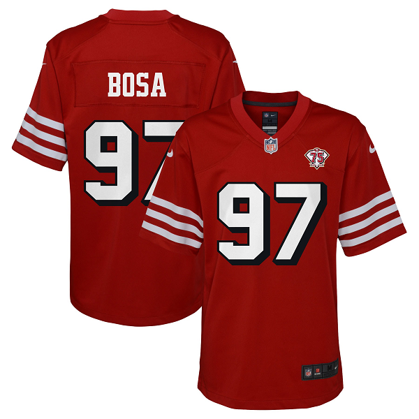 Youth San Francisco 49ers #97 Nick Bosa Nike Scarlet 75th Anniversary Alternate Patch Limited Jersey