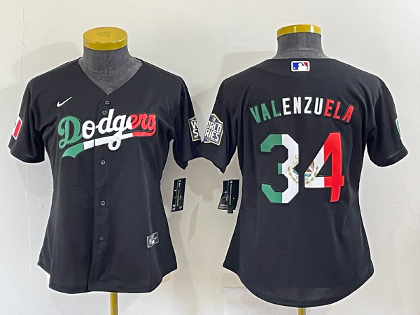 Women's Nike Los Angeles Dodgers #34 Fernando Valenzuela Black Mexico Throwback Cool Base MLB Jersey