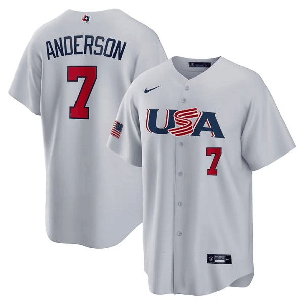 Youth Nike USA Baseball #7 Tim Anderson Gray 2023 World Baseball Classic Jersey