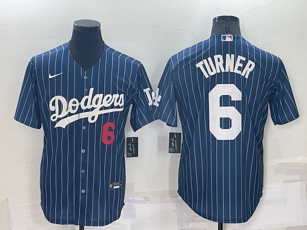 Men's Nike Los Angeles Dodgers #6 Trea Turner Blue Throwback MLB Cool Base Jersey