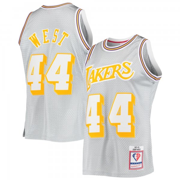 Men's Los Angeles Lakers Jerry West Silver Mitchell & Ness 75th Anniversary 1971/72 Hardwood Classics Swingman Jersey