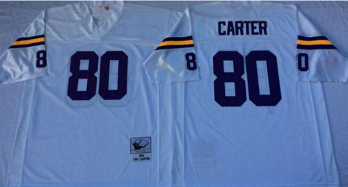 Mitchell And Ness Minnesota Vikings #80 Cris Carter White Throwback Stitched NFL Jersey