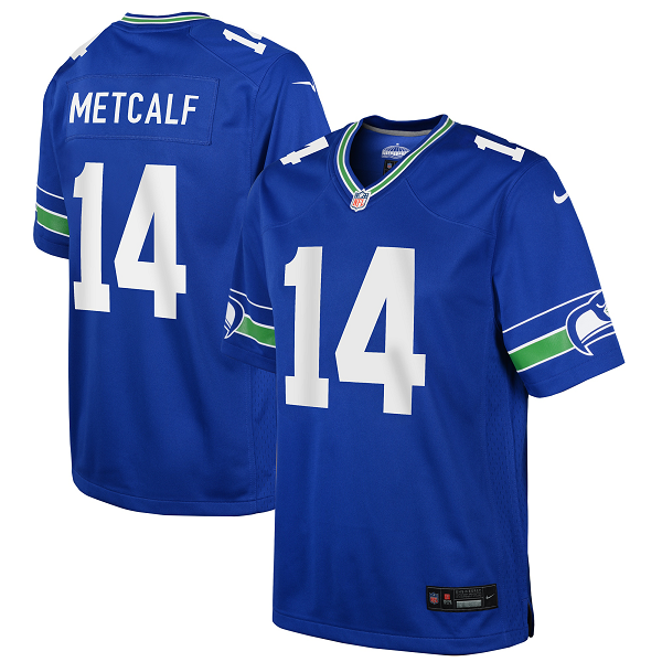 Youth Seattle Seahawks #14 DK Metcalf Nike Royal Throwback Player Limited Jersey