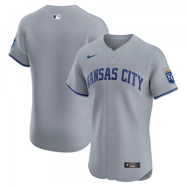 Men's Kansas City Royals  Nike Gray Road Vapor Premier Elite Patch Jersey