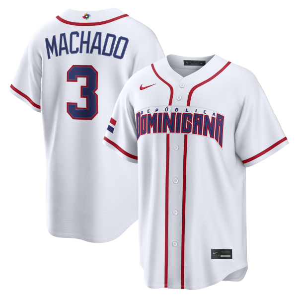 Men's Dominican Republic Baseball Manny Machado Nike White 2026 World Baseball Classic Home Stadium Jersey