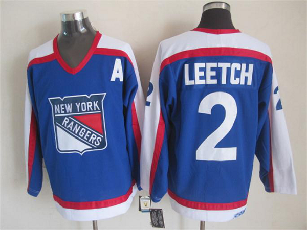 Men's New York Rangers #2 Leetch Blue and White Throwback NHL Jersey