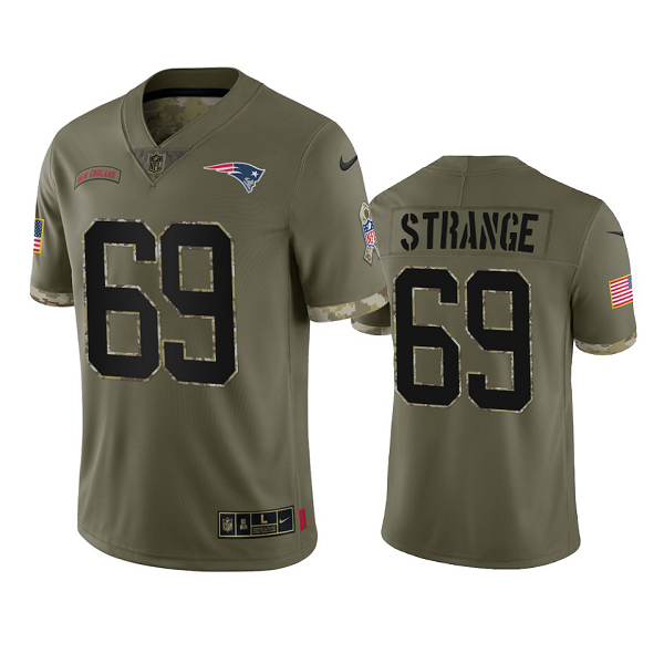 New England Patriots Cole Strange #69 Olive 2022 Salute To Service Limited Jersey