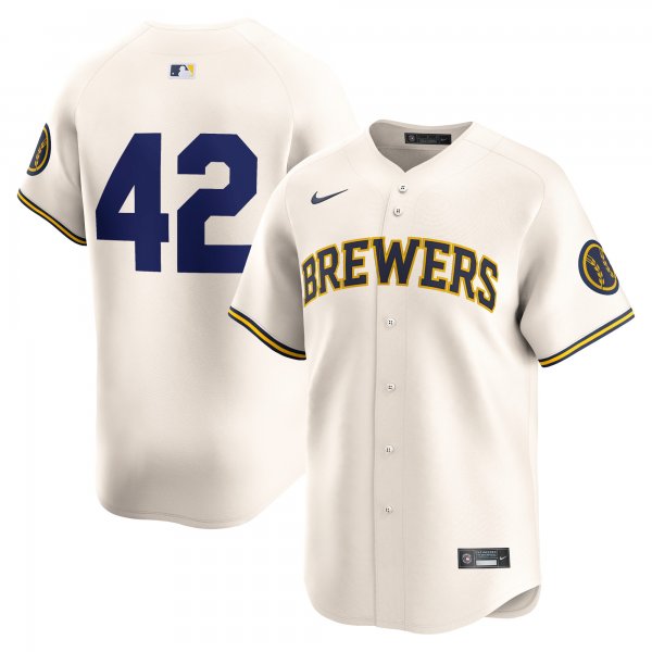 Men's Milwaukee Brewers  Nike Cream 2024 Jackie Robinson Day Home Limited Jersey