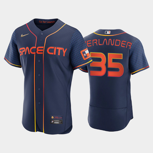 Men's #35 Justin Verlander Houston Astros 2022 City Connect Navy MLB Jersey