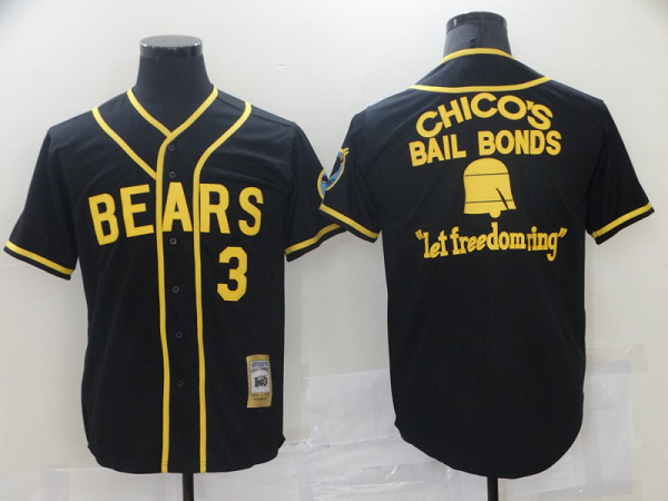 Men's Chico's Bail Bonds Bad News Bears #3 Black Stitched Jersey