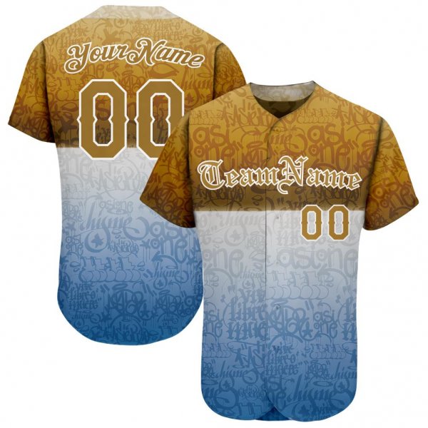 Men's Custom Graffiti Pattern Gold-White 3D "Chicano" Authentic Baseball Jersey