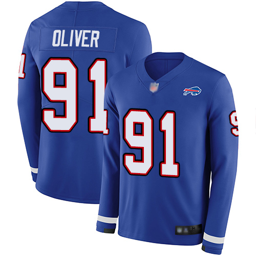 Buffalo Bills #91 Ed Oliver Royal Blue Team Color Men's Stitched Nike NFL Limited Therma Long Sleeve Jersey