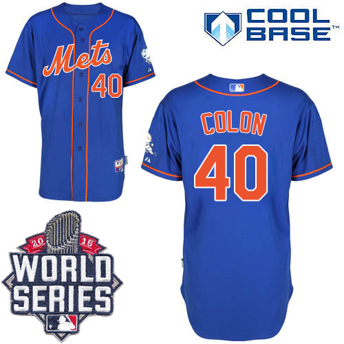 New York Mets #40 Bartolo Colon Blue Alternate Home Cool Base W/2015 World Series Patch Stitched MLB Jersey