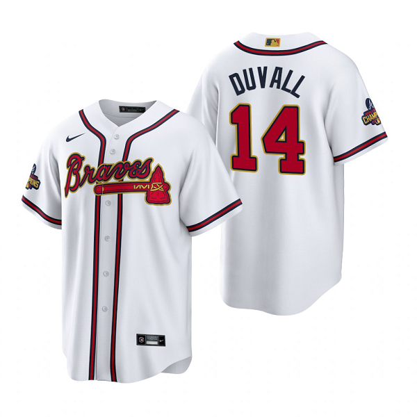 #14 Adam Duvall Men's Atlanta Braves White 2022 Gold Program MLB Jersey