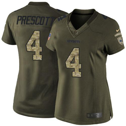 Nike Dallas Cowboys #4 Dak Prescott Green Women's Stitched NFL Limited Salute to Service Jersey