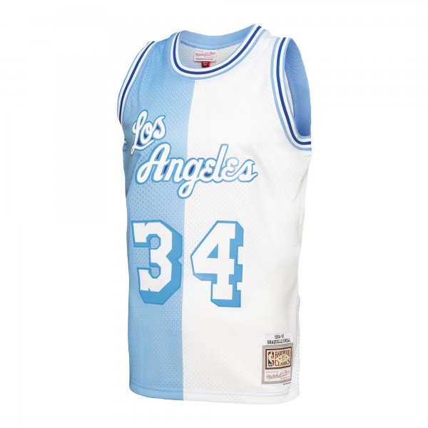 Men's Los Angeles Lakers Shaquille O'Neal Mitchell & Ness Powder Blue/White Hardwood Classics 1996/97 Split Swingman Jersey