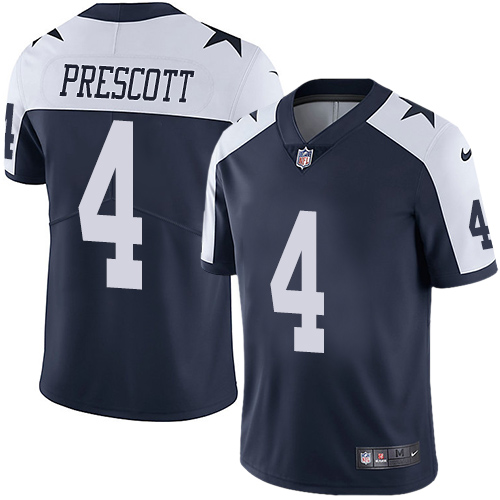 Nike Dallas Cowboys #4 Dak Prescott Navy Blue Thanksgiving Youth Stitched NFL Vapor Untouchable Limited Throwback Jersey