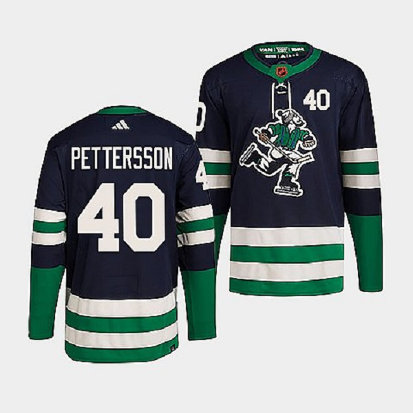 Men's Vancouver Canucks #40 Elias Pettersson Navy 2022 Reverse Retro NHL Jersey