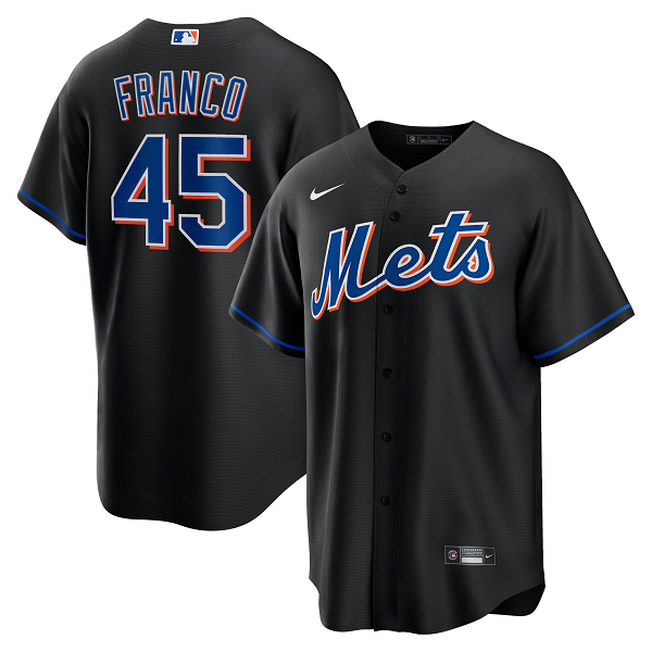 Men's New York Mets #45 John Franco Nike Black 2022 Alternate Player Jersey