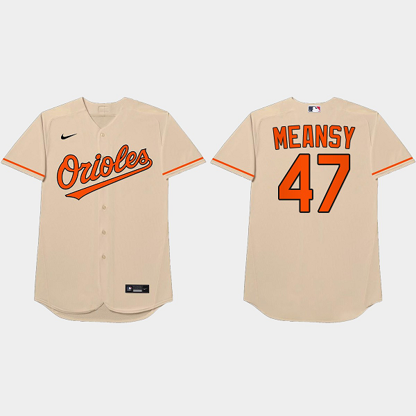 Men's Baltimore Orioles #47 John Means 2021 Players' Weekend Meansy Nickname Cream MLB Jersey