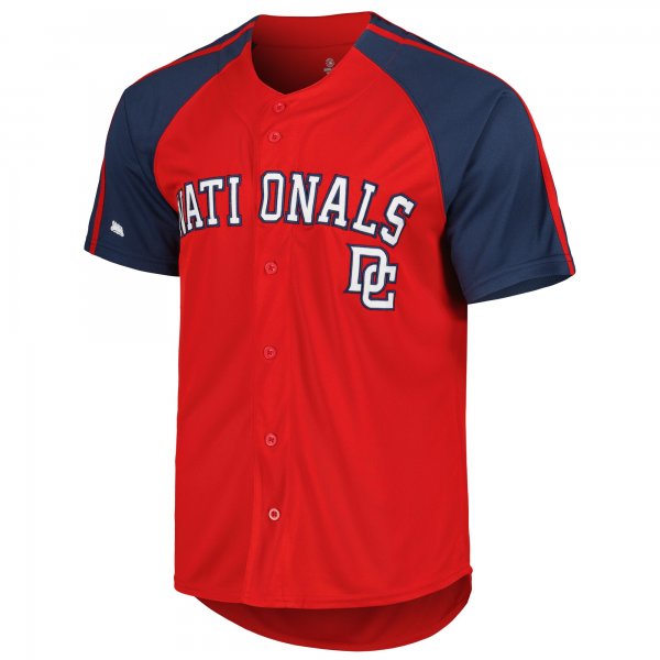 Men's Washington Nationals Stitches Red Button-Down Raglan Fashion Jersey