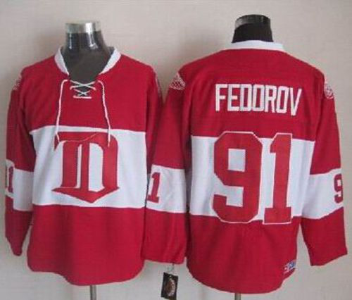 Detroit Red Wings #91 Sergei Fedorov Red Winter Classic CCM Throwback Stitched NHL Jersey