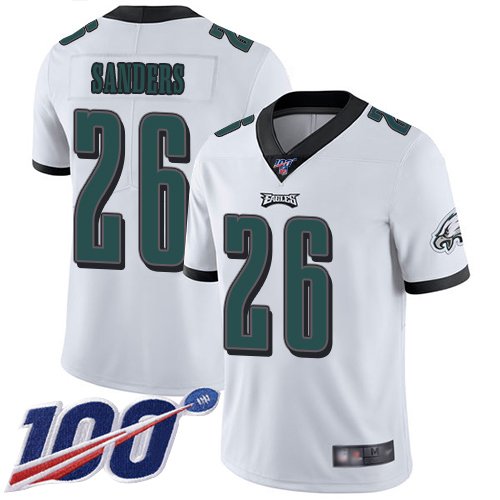 Philadelphia Eagles #26 Miles Sanders White Youth Stitched NFL 100th Season Vapor Limited Jersey